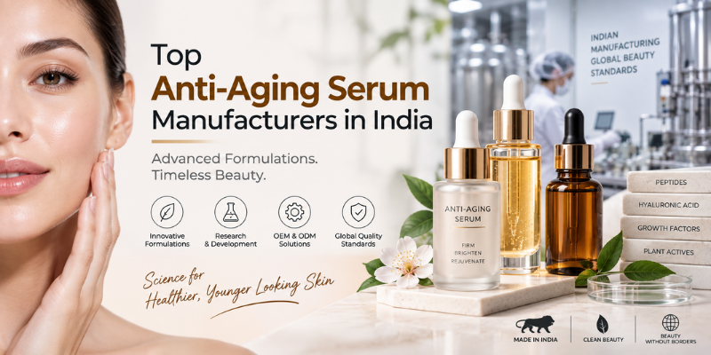 Top anti-aging serum manufacturers in India offering advanced serum formulations, OEM, ODM, and private label manufacturing solutions.